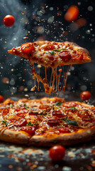 Mouthwatering Pepperoni Pizza with a Dynamic Cheese Pull