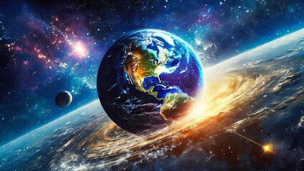 The planet Earth is captured in vast expanse of outer space, showcasing its beauty and uniqueness - obrazy, fototapety, plakaty