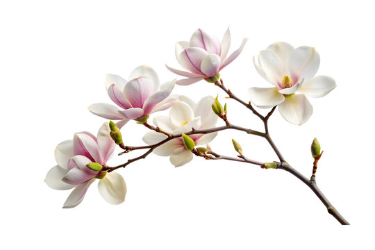 Fototapeta Blooming magnolia branch, close-up isolated on a transparent background.