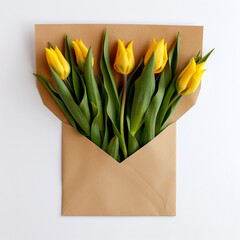 Envelope full of yellow tulips.