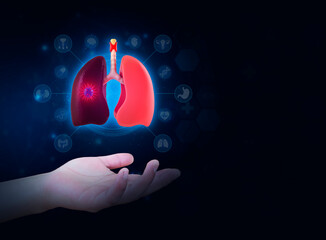 Image of a lung with cancer in digital format. Concept of development of new technologies in...