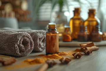 Fototapeten A spice-infused skincare product harnessing the natural benefits of spices for holistic beauty and well-being. Concept of spice in self-care. Generative Ai. © Sebastian