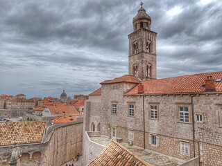 Fototapeta na wymiar Croatia, Dubrovnik Old Town Tower - Dominican monastery. View from the city walls. 