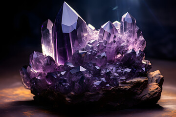 set of different purple precious quartz crystals. geology and minerals