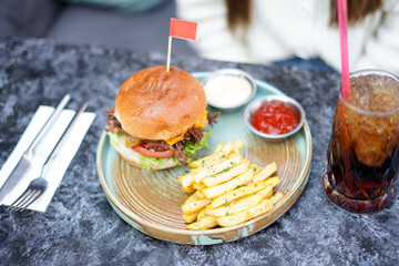 Hamburger product shooting for advertising purposes