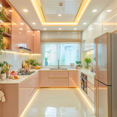 interior,kitchen in a colonial architectural style ,clean modern design featuring pastel color...