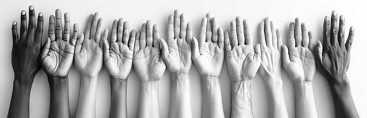 Hands of different skin colors stacked on top of each other.
Concept: equality, diversity and inclusion in materials on human rights, in publications on the International Day of Tolerance and multicul