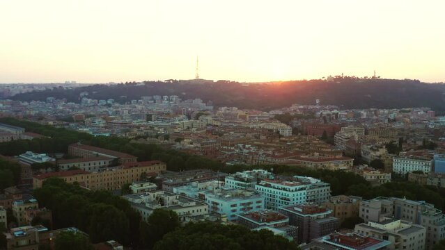 Aerial: Buildings In City Against Sky At Sunset - Rome, Italy