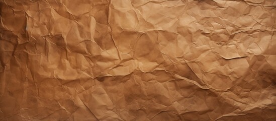 Fototapeta premium A crumpled brown paper texture serves as a background for a white cup placed on top