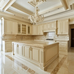 interior ,kitchen in a victorian architecture style ,clean modern design featuring pastel color...