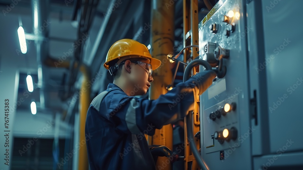 Poster Generative AI : professional technician engineer working to control electrical power and safety service system