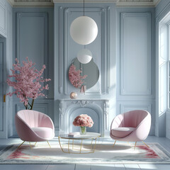 interior ,living room in a victorian architecture style ,clean modern design featuring pastel color...