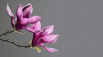 Generative AI : Magnolia liliiflora flower, Lily magnolia flower on gray background, Purple magnolia flower