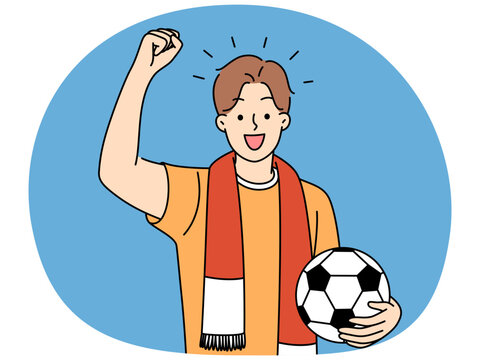 excited soccer fan with ball and scarf clip art preview