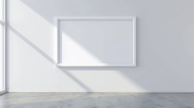 Generative AI : Blank white frame on plain wall. Interior decor mock up