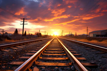 Fototapeta premium railway road against the backdrop of sunset. transport industry