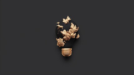  a black and gold brooch with leaves and leaves on the back of the brooch, on a black background. - obrazy, fototapety, plakaty