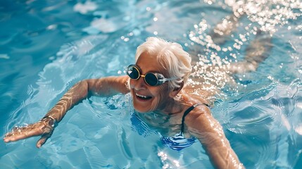 Fototapeta na wymiar Generative AI : healthy active senior woman swimming in the pool