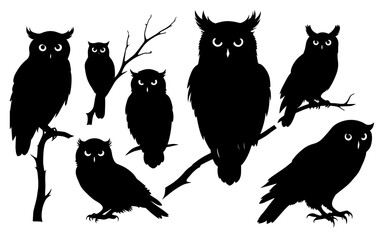 Set of a owl  silhouette vector