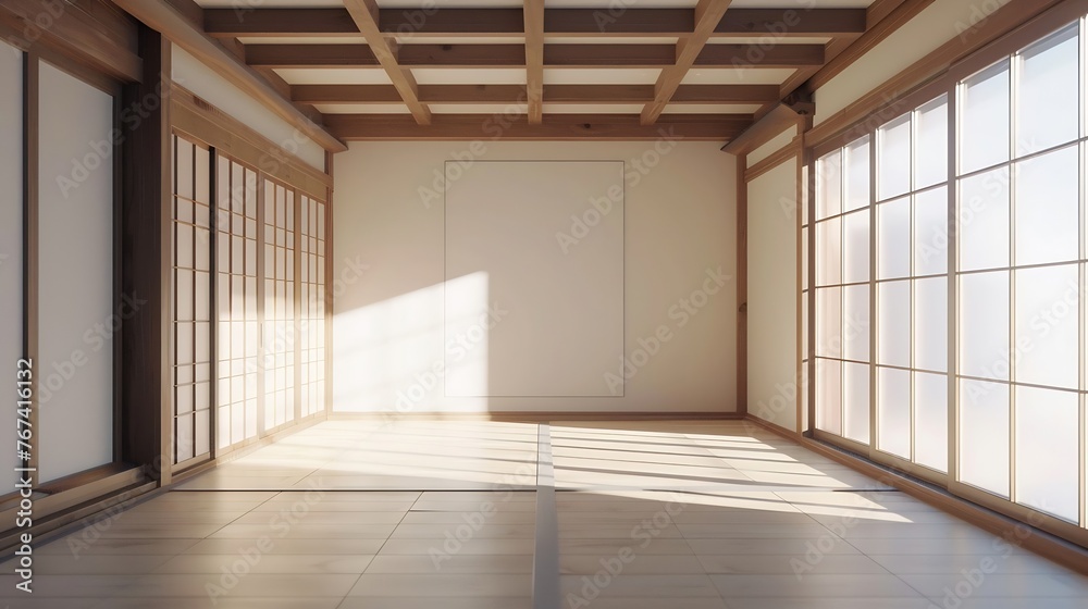 Poster generative ai : empty room,clean japanese minimalist room interior, 3d rendering
