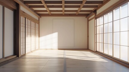 Fototapeta na wymiar Generative AI : Empty room,Clean japanese minimalist room interior, 3D rendering