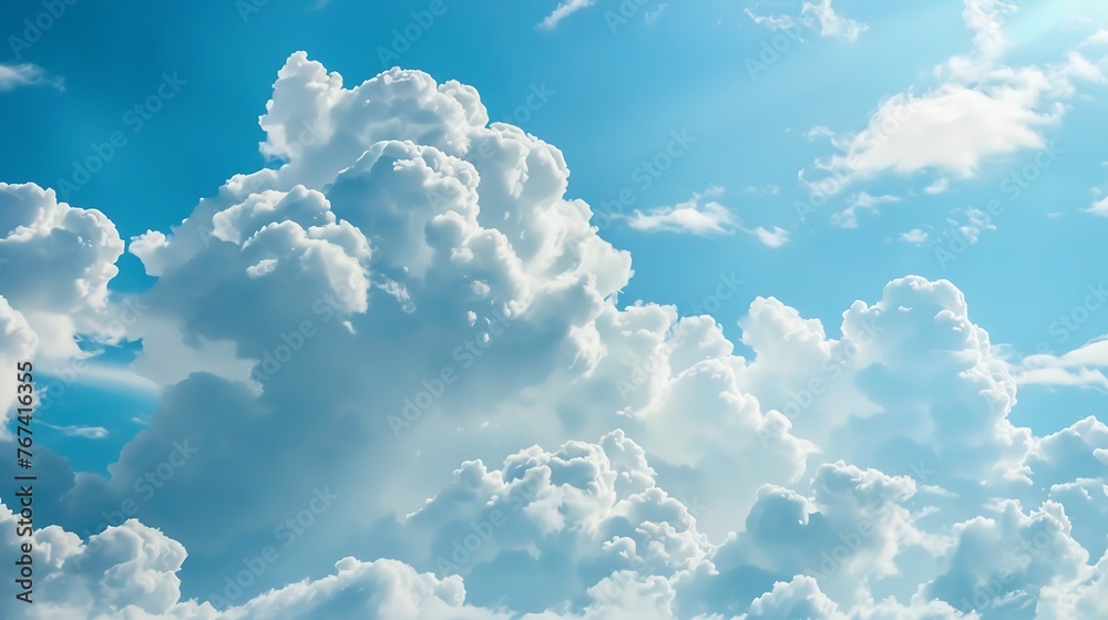 Poster generative ai : blue sky and white cloud panorama on summer. good weather day background with copy s