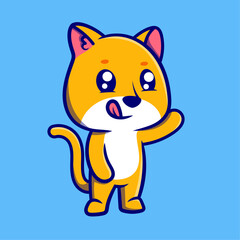 Cute a cat Illustration. Nature Icon Concept Isolated Premium Vector. Flat Cartoon Style