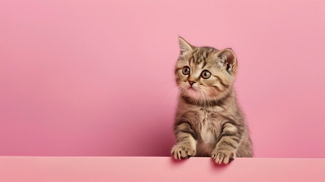 Generative AI : Kitten scottish fold breed on a color background
