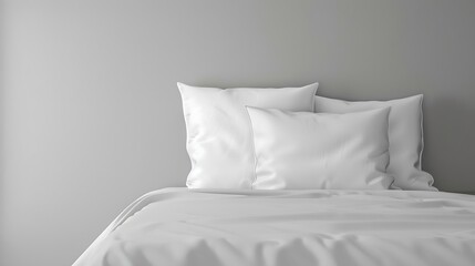 Generative AI : Clean Bedding sheets and pillow on natural wall room background.