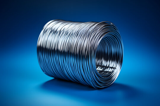 coil of steel wire on a blue background. industrial industry