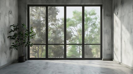 Generative AI : Empty room with glass window frame house interior on concrete wall