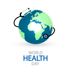 Health Day World phonendoscope with globe, vector art illustration.