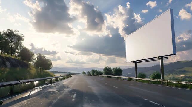 Generative AI : Mockup image of 3d rendering billboard beside highway. Mockup sky.