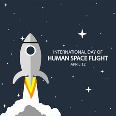 Human space flight International day rocket, vector art illustration.