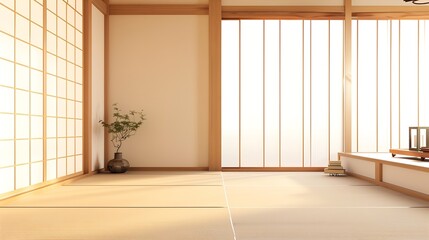 Generative AI : Empty room,Clean japanese minimalist room interior, 3D rendering