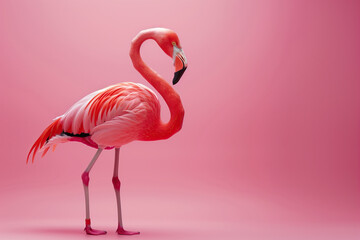 A beautiful pink flamingo on a pink background