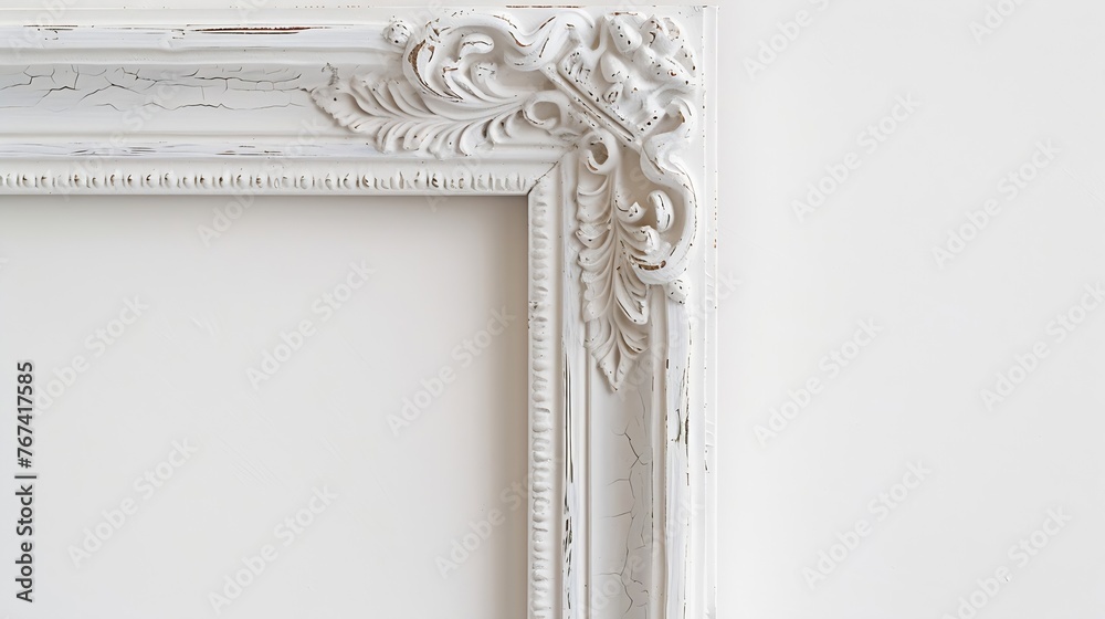 Poster Generative AI : close up of a white wood frame on white background