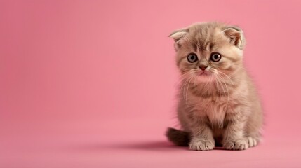Generative AI : Kitten scottish fold breed on a color background