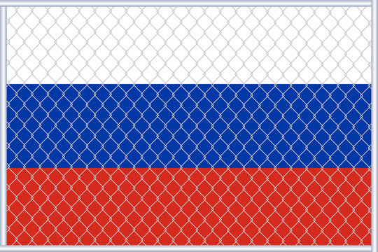 Illustration of the flag of Russia under the lattice. Concept of isolationism