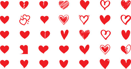 Red heart icons set vector - obrazy, fototapety, plakaty