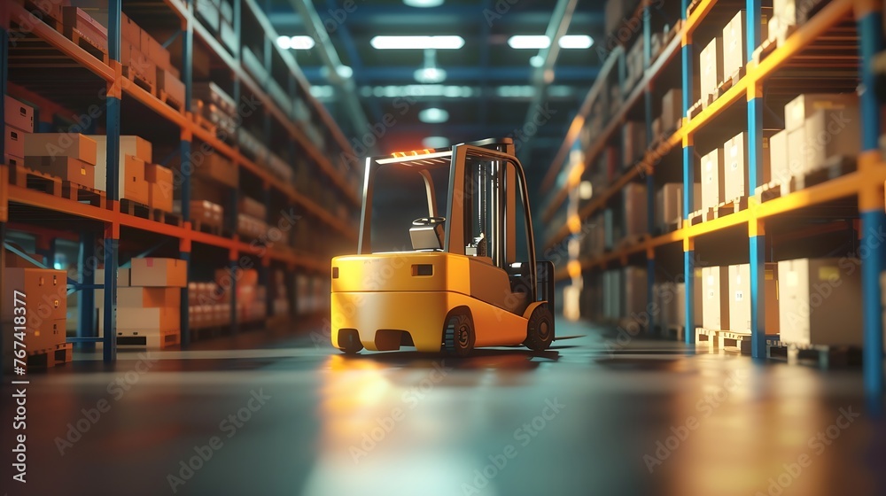 Fototapete Generative AI : Forklift Truck AGV robots efficiently sorting hundreds of parcels per hour(Automated guided vehicle) AGV.3d rendering