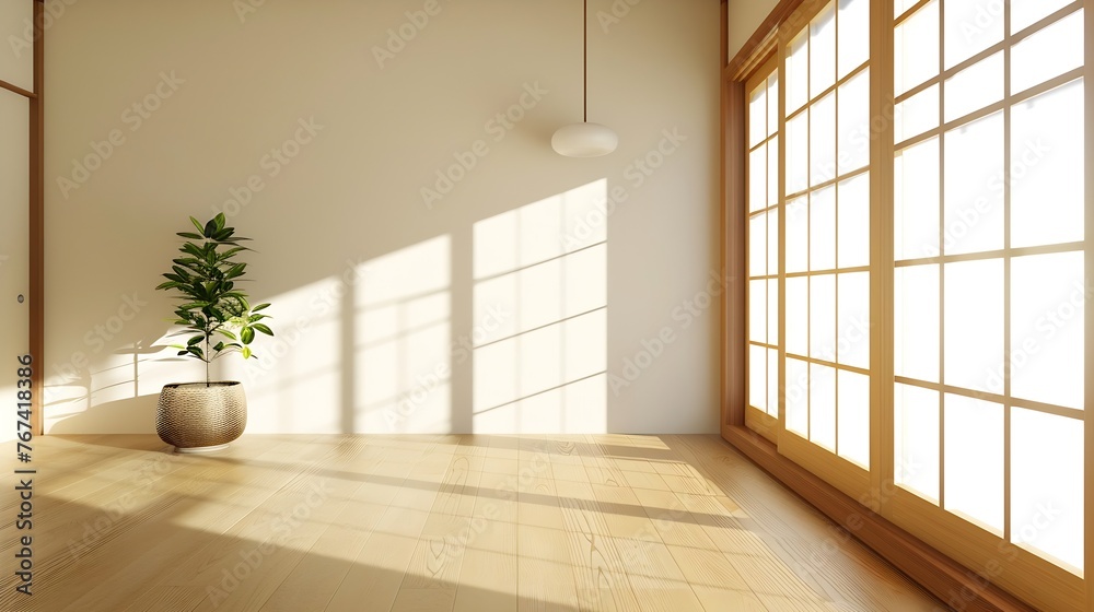 Poster generative ai : empty room,clean japanese minimalist room interior, 3d rendering