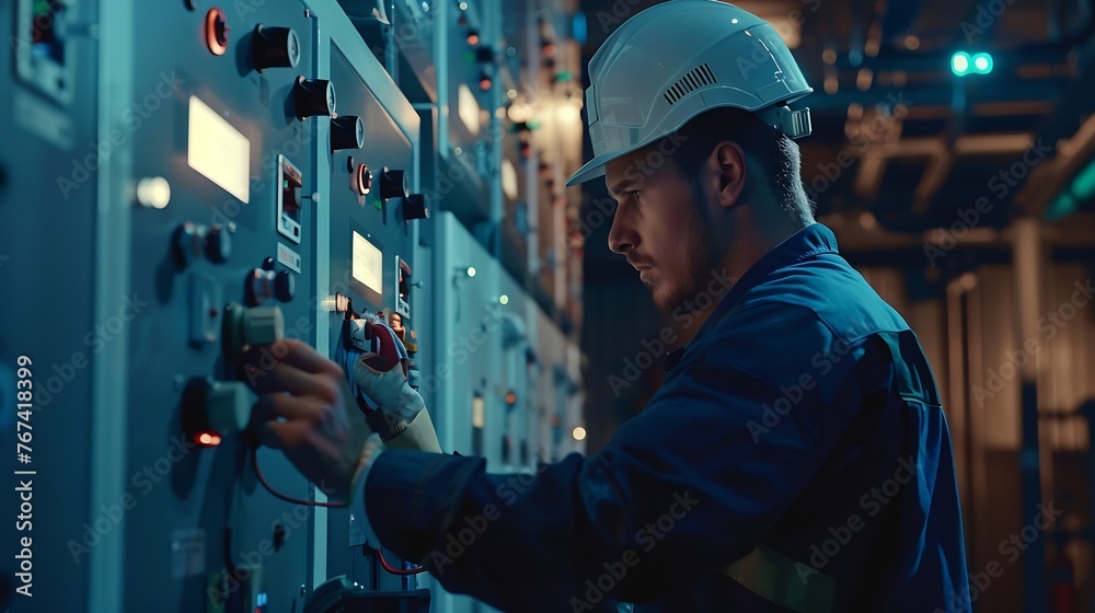 Aufkleber generative ai : professional technician engineer working to control electrical power and safety serv