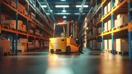 Generative AI : Forklift Truck AGV robots efficiently sorting hundreds of parcels per hour(Automated guided vehicle) AGV.3d rendering - obrazy, fototapety, plakaty