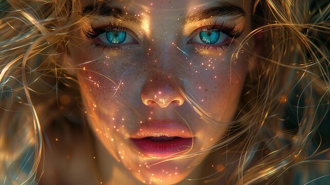 ultra realistic photo portrait of Scarlett Leithold cosmic energy, colorful, painting burst, beautiful symmetrical face-