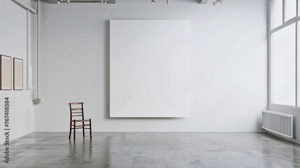 Aufkleber generative ai : a large blank white painting on the wall in a minimalist room is a striking visual e