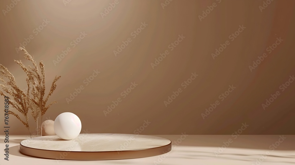 Poster Generative AI : cosmetic background. minimal abstract podium and brown background for product presentation. 