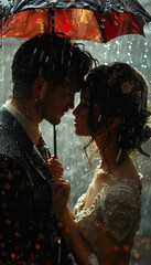 wedding in a starry night, bride and groom. ai generative