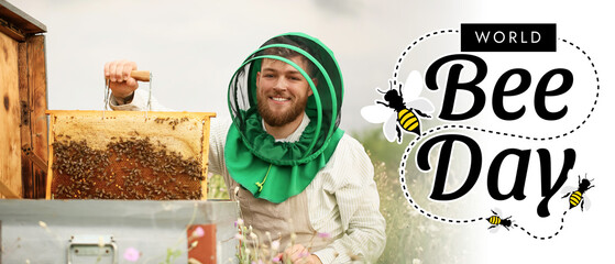 Beekeeper working at his apiary