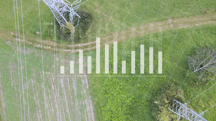  Electrical engineer using technology to analyse pylons, graphics concept